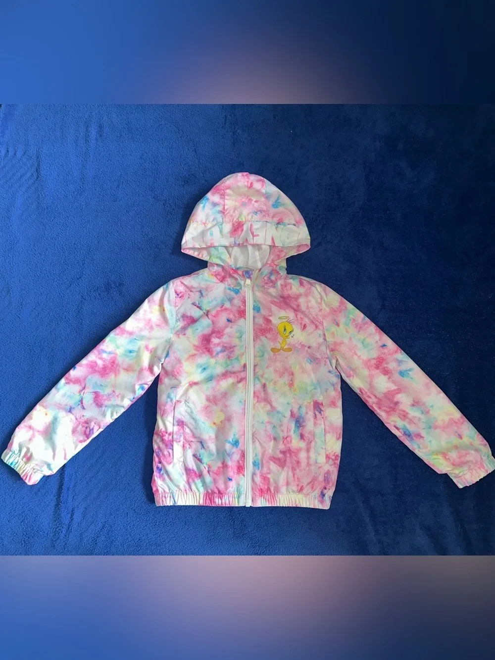 Members Only Looney Tunes Windbreaker Jacket Girls 6X Tweety Bird Tie Dye Hooded
